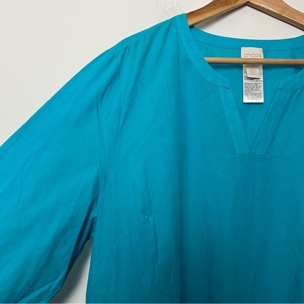 Chico's Turquoise Scalloped Embroidery Lace Cotton Tunic Top Classic Chic NEW - Picture 4 of 14